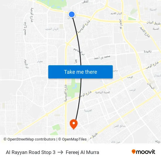Al Rayyan Road Stop 3 to Fereej Al Murra map