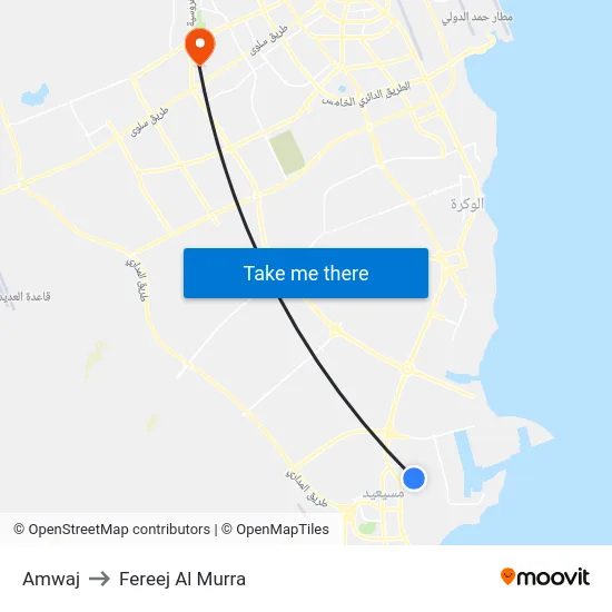 Amwaj to Fereej Al Murra map