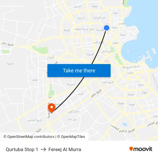 Qurtuba Stop 1 to Fereej Al Murra map