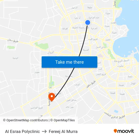 Al Esraa Polyclinic to Fereej Al Murra map
