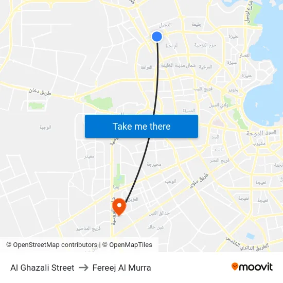 Al Ghazali Street to Fereej Al Murra map