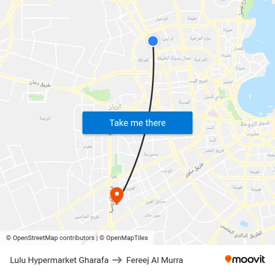 Lulu Hypermarket Gharafa to Fereej Al Murra map
