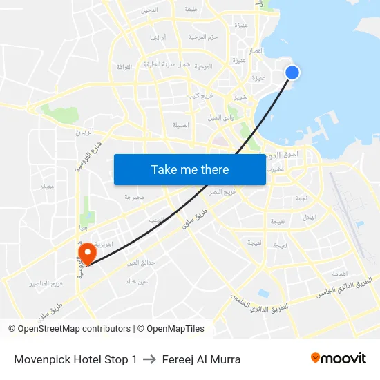 Movenpick Hotel Stop 1 to Fereej Al Murra map