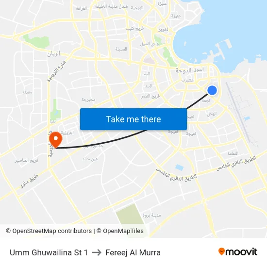 Umm Ghuwailina St 1 to Fereej Al Murra map