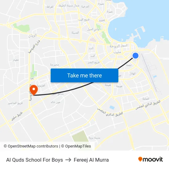 Al Quds School For Boys to Fereej Al Murra map