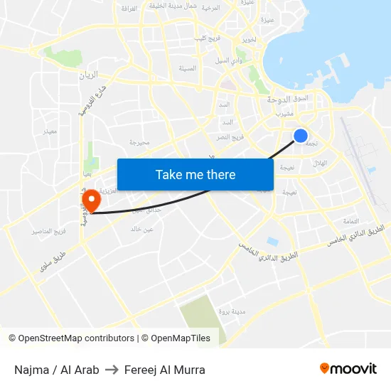 Najma / Al Arab to Fereej Al Murra map