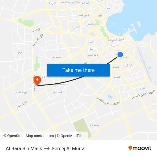 Al Bara Bin Malik to Fereej Al Murra map