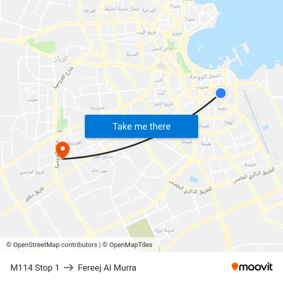 M114 Stop 1 to Fereej Al Murra map
