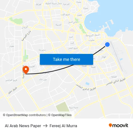 Al Arab News Paper to Fereej Al Murra map