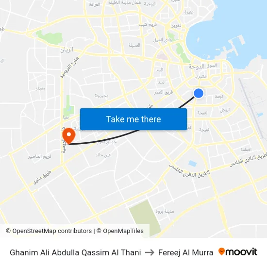 Ghanim Ali Abdulla Qassim Al Thani to Fereej Al Murra map