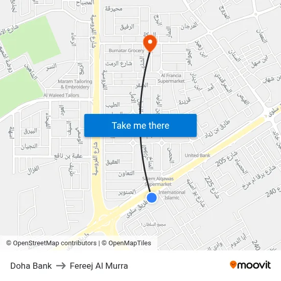Doha Bank to Fereej Al Murra map