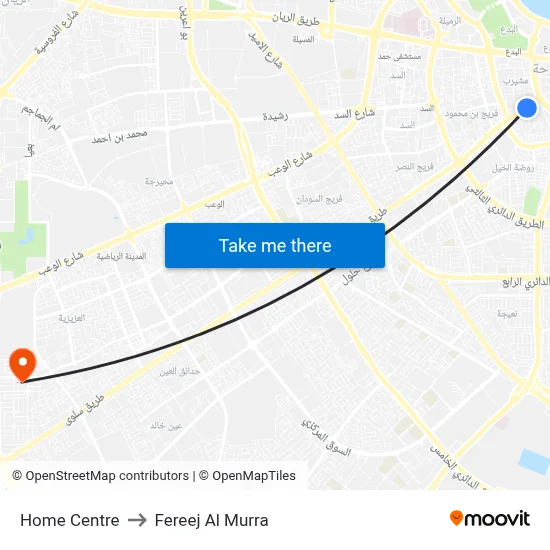 Home Centre to Fereej Al Murra map