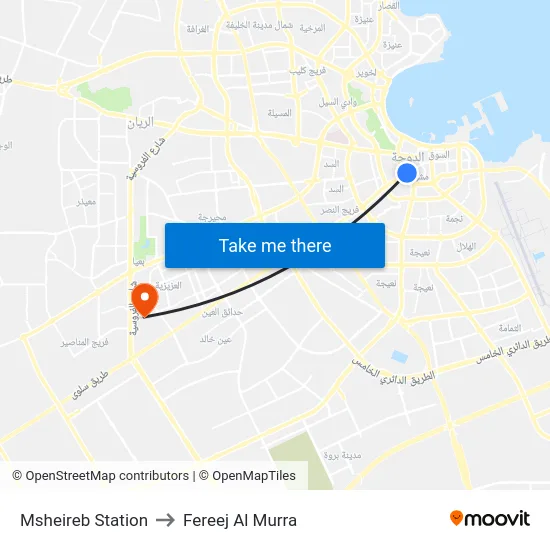 Msheireb Station to Fereej Al Murra map