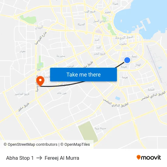 Abha Stop 1 to Fereej Al Murra map