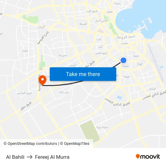 Al Bahili to Fereej Al Murra map