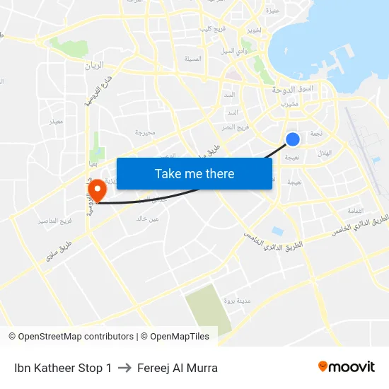 Ibn Katheer Stop 1 to Fereej Al Murra map