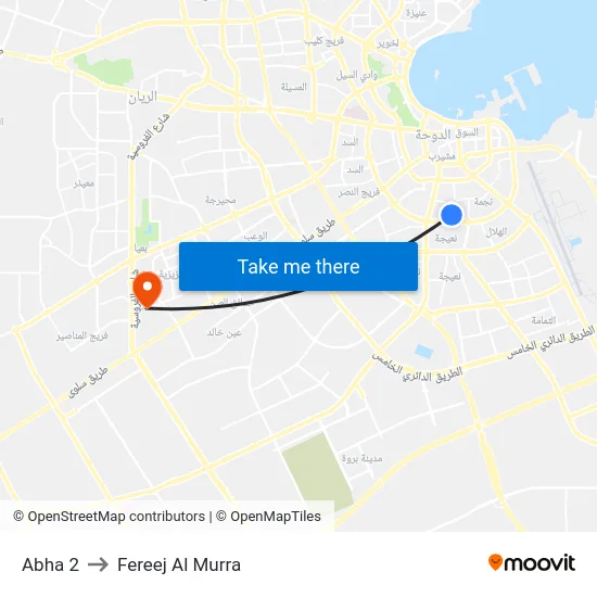 Abha 2 to Fereej Al Murra map