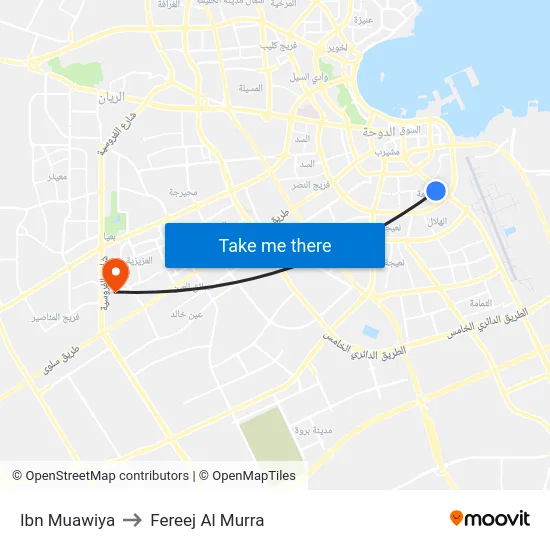 Ibn Muawiya to Fereej Al Murra map