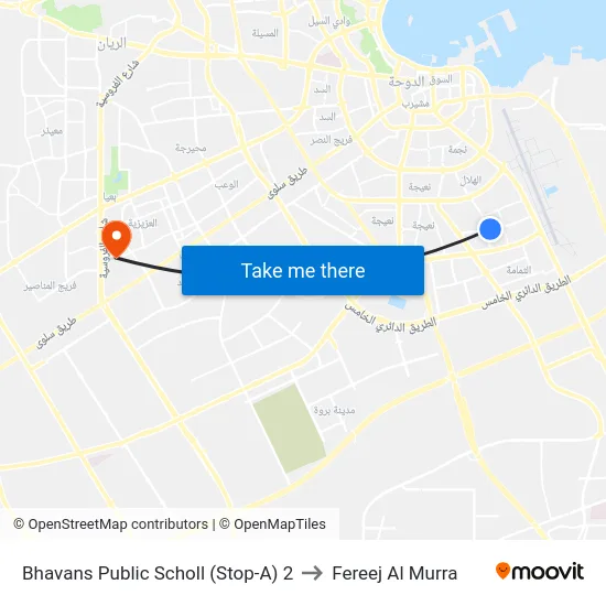 Bhavans Public Scholl (Stop-A) 2 to Fereej Al Murra map