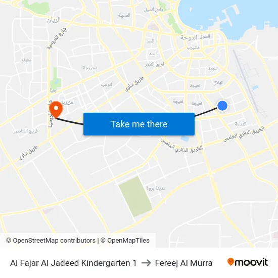 Al Fajar Al Jadeed Kindergarten 1 to Fereej Al Murra map