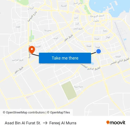 Asad Bin Al Furat St. to Fereej Al Murra map