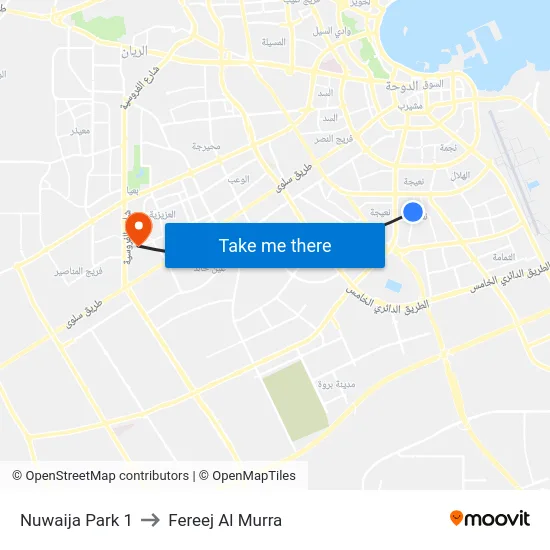 Nuwaija Park 1 to Fereej Al Murra map
