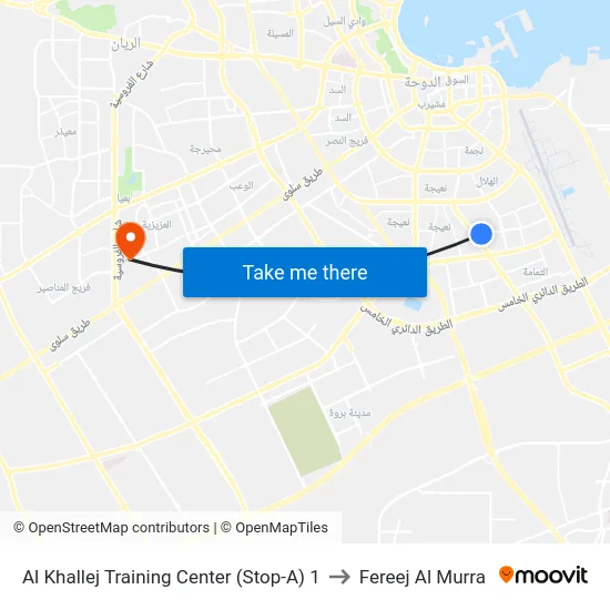 Al Khallej Training Center (Stop-A) 1 to Fereej Al Murra map