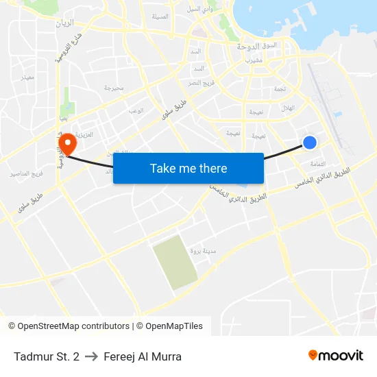 Tadmur St. 2 to Fereej Al Murra map