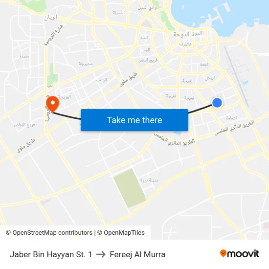 Jaber Bin Hayyan St. 1 to Fereej Al Murra map