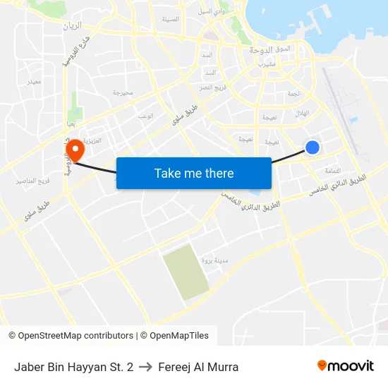 Jaber Bin Hayyan St. 2 to Fereej Al Murra map