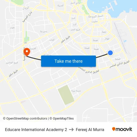 Educare International Academy 2 to Fereej Al Murra map