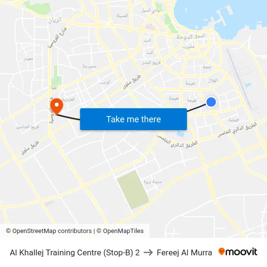 Al Khallej Training Centre (Stop-B) 2 to Fereej Al Murra map