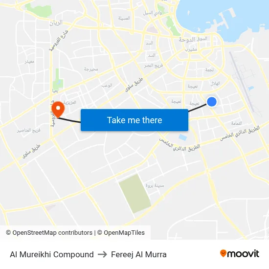 Al Mureikhi Compound to Fereej Al Murra map