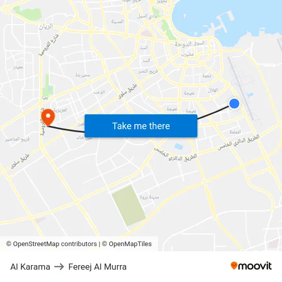 Al Karama to Fereej Al Murra map