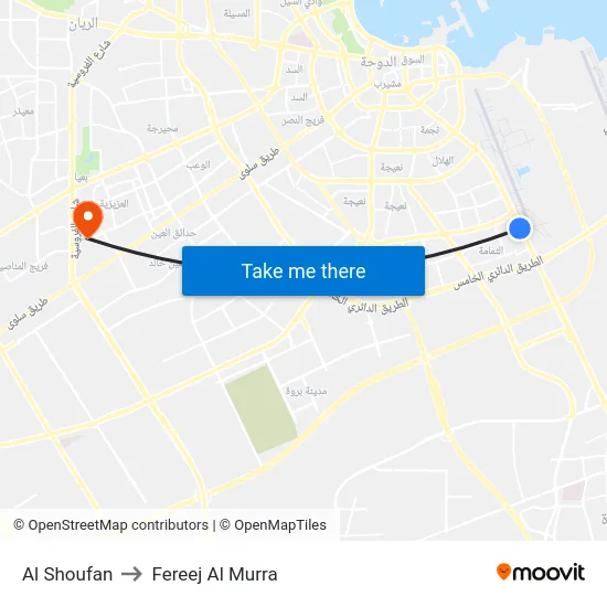 Al Shoufan to Fereej Al Murra map