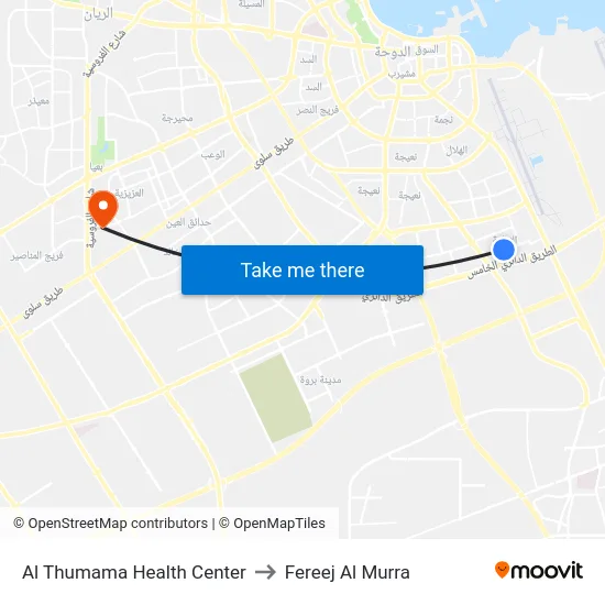 Al Thumama Health Center to Fereej Al Murra map