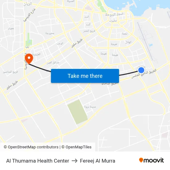 Al Thumama Health Center to Fereej Al Murra map