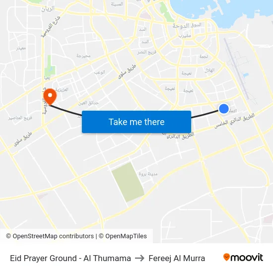 Eid Prayer Ground - Al Thumama to Fereej Al Murra map