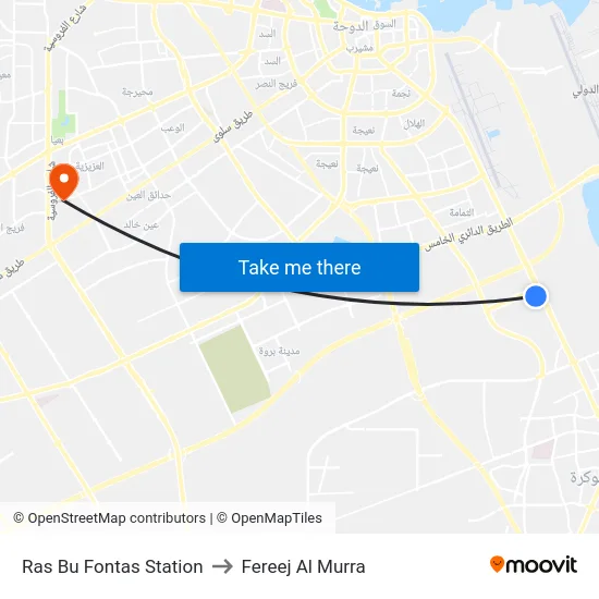 Ras Bu Fontas Station to Fereej Al Murra map