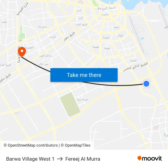 Barwa Village West 1 to Fereej Al Murra map