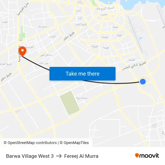 Barwa Village West 3 to Fereej Al Murra map