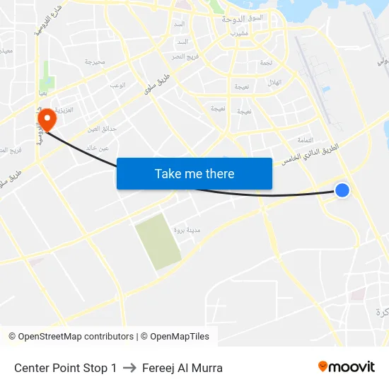 Center Point Stop 1 to Fereej Al Murra map