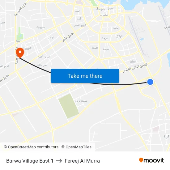 Barwa Village East 1 to Fereej Al Murra map