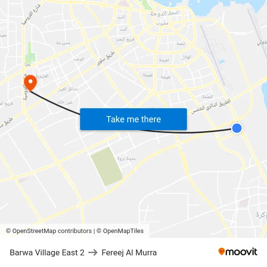 Barwa Village East 2 to Fereej Al Murra map
