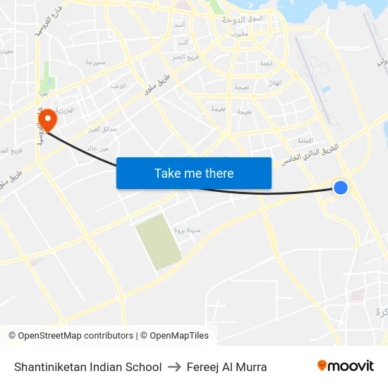 Shantiniketan Indian School to Fereej Al Murra map