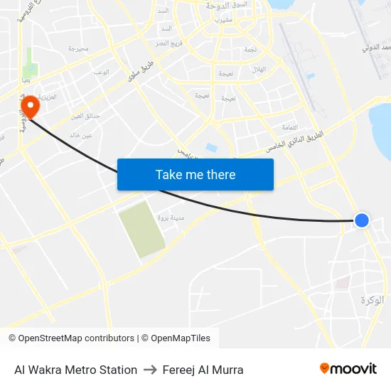 Al Wakra Metro Station to Fereej Al Murra map
