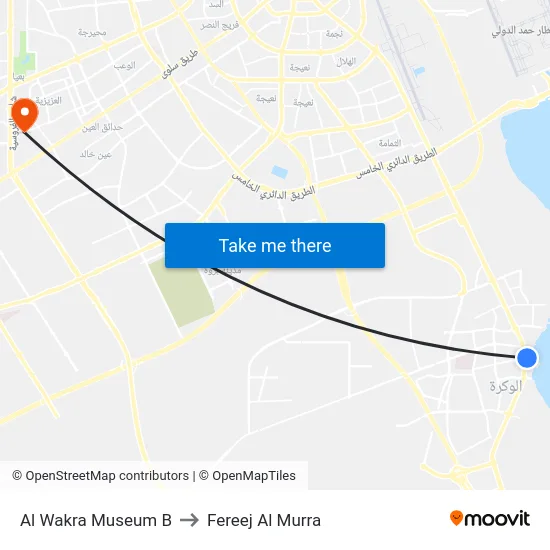 Al Wakra Museum B to Fereej Al Murra map