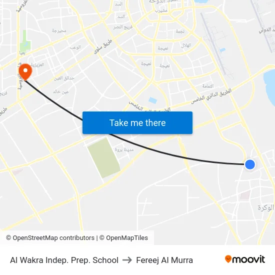 Al Wakra Indep. Prep. School to Fereej Al Murra map