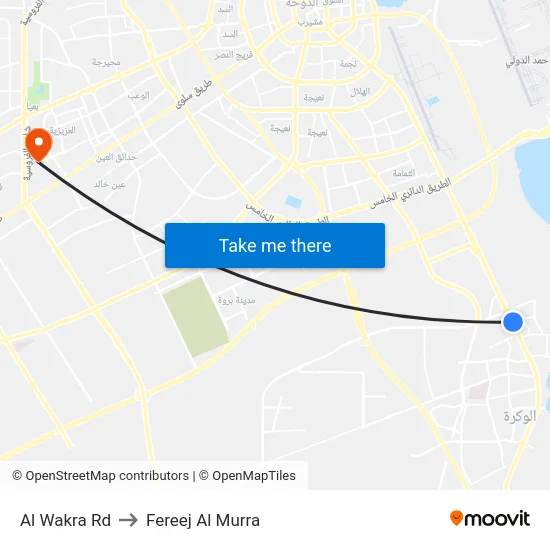 Al Wakra Rd to Fereej Al Murra map