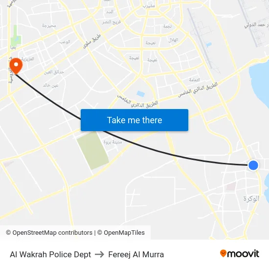 Al Wakrah Police Dept to Fereej Al Murra map
